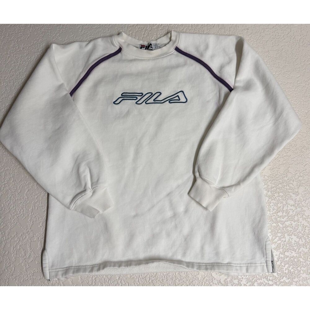 FILA Women’s Retro Logo Crewneck Sweatshirt White Purple Size M